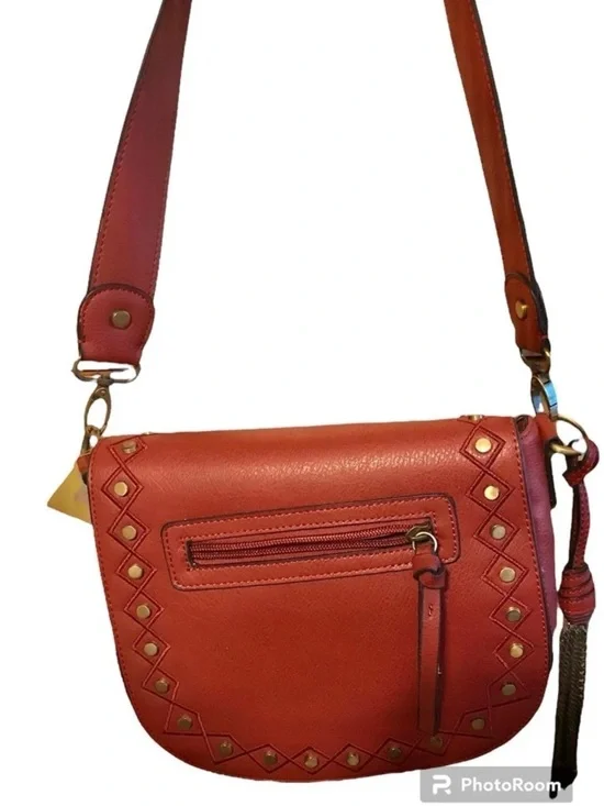Red Leather Crossbody Bag with Stud Accents - Picture 2 of 8